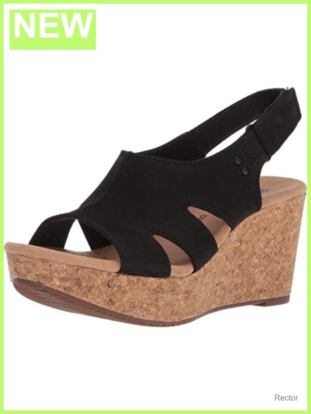 Clarks Annadel Bari Platform Sandal Black Leather Cushion Soft Comfort Wedge